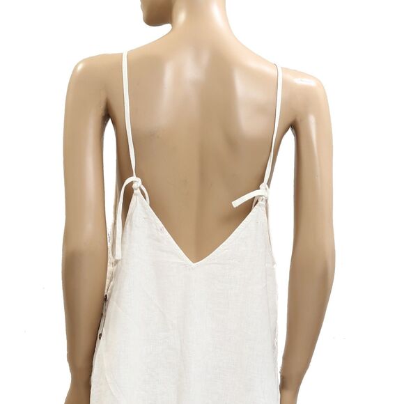 Free People Free-Est Beachside Cotton-Linen Mini Dress Ivory Slip Beach M 281374 - Picture 7 of 8